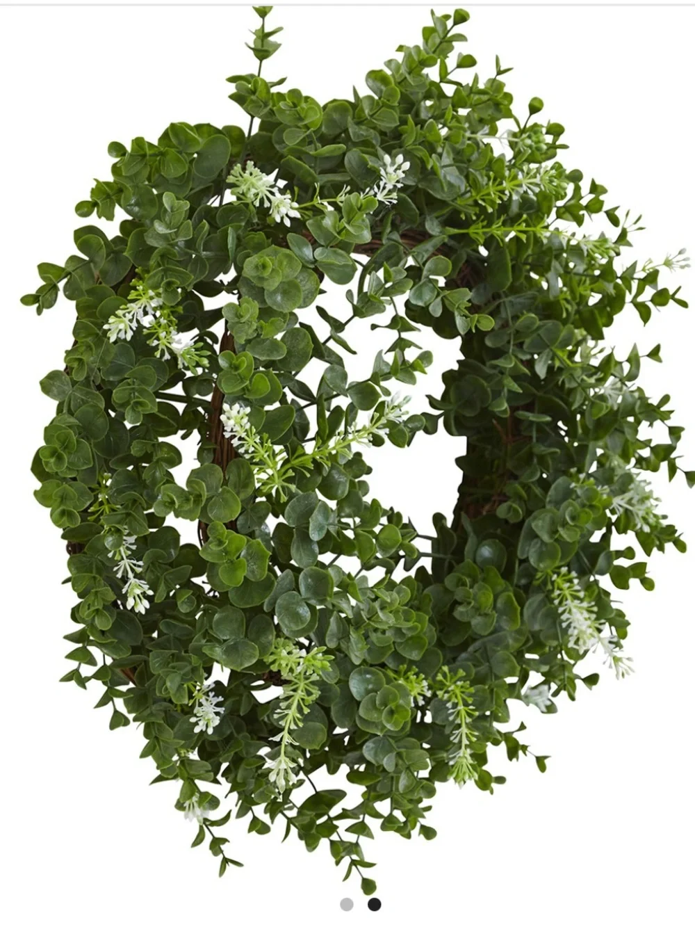 Nearly Natural Green Eucalyptus Double-Ring Wreath with White Accents